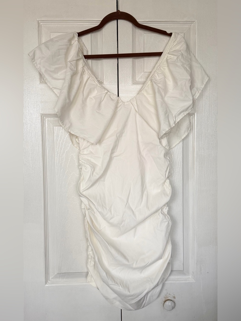 NWT Hello Molly White Ruched V-Neck Mini Dress Sz XL